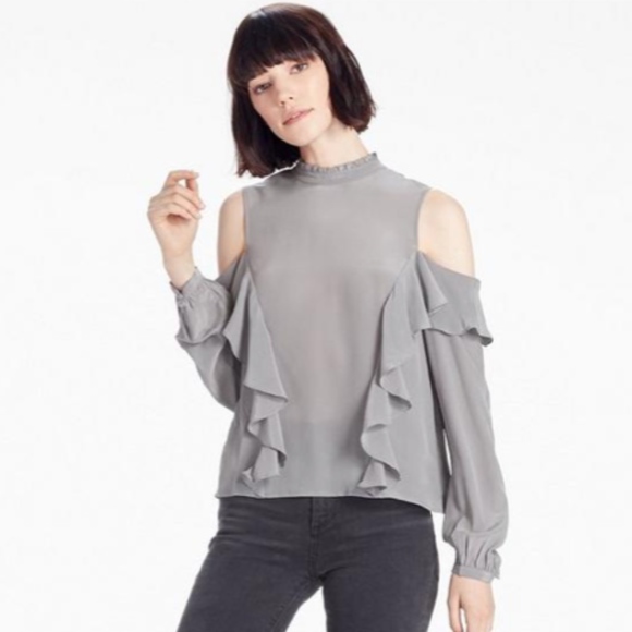 Lucky Brand Tops - Lucky Brand Gray cold shoulders ruffle blouse M